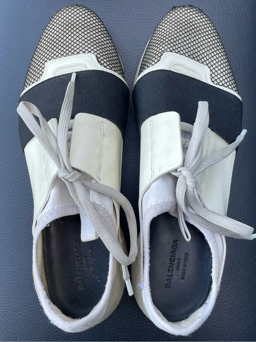 Balenciaga “Race Runner”Black and Cream Knit-Accent Lace-Up Sneakers size 37